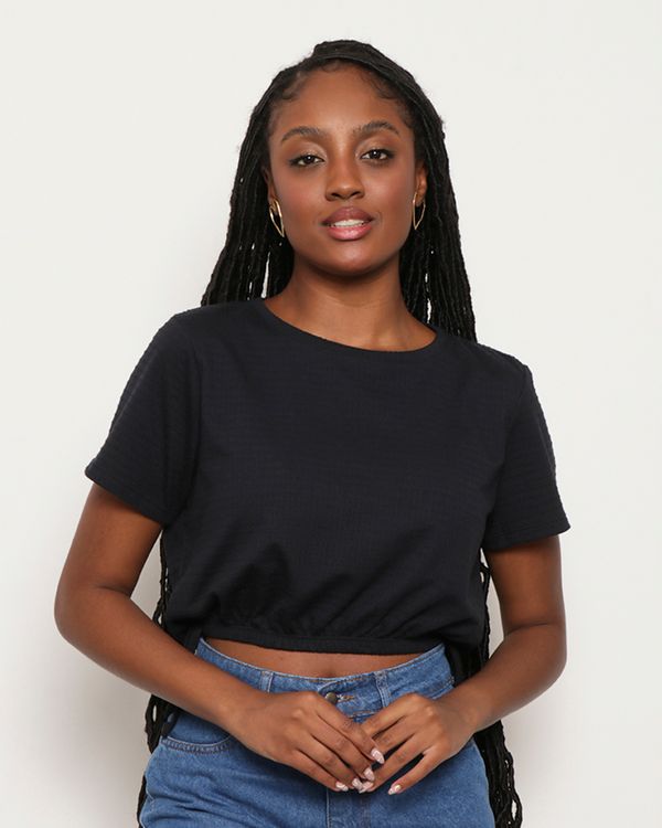 Blusa Feminina Cropped Texturizada Com Elástico Preta M