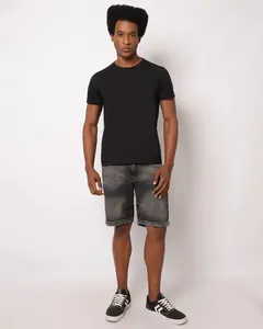 Bermuda Jeans Masculina Reta Barra Dobrada Preta 38