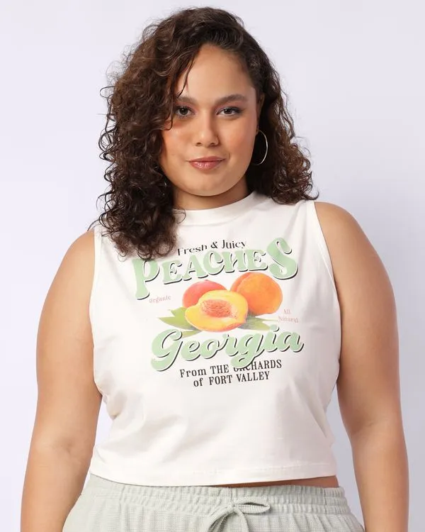 Regata Plus Size Feminina Estampa Pessêgo Off White G2