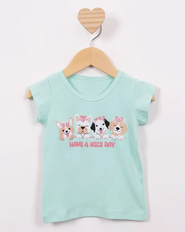 Blusa Bebê Estampa Cachorrinho Manga Curta Verde 3
