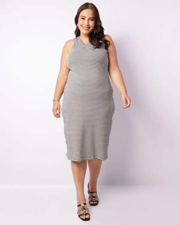 Vestido Plus Size Feminino Midi Texturizado Preto G2