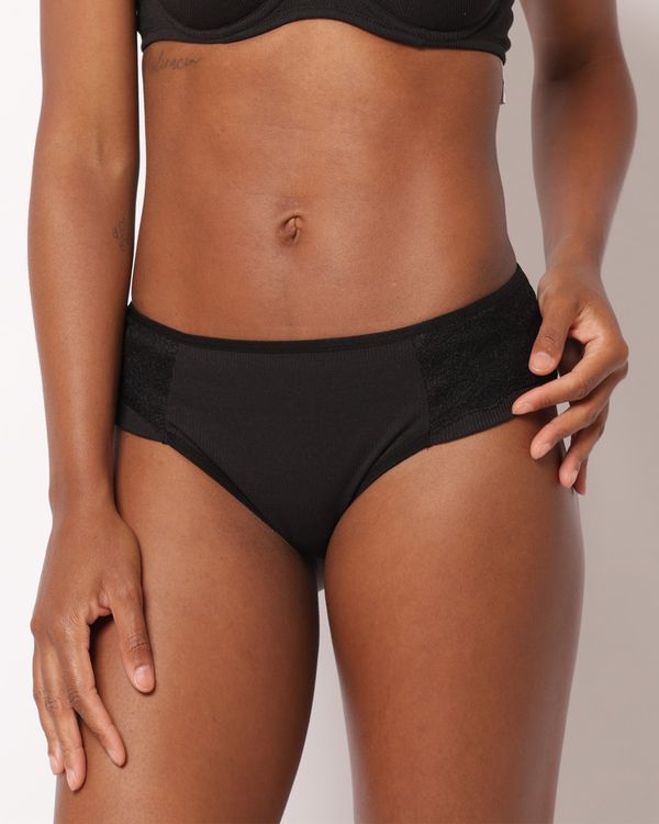 Calcinha Feminina Fio Duplo Canelada com Renda Preta P