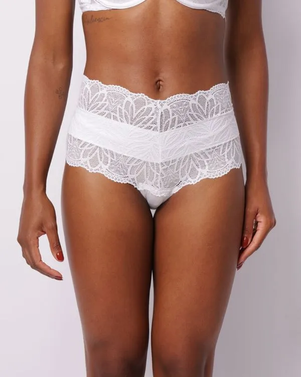 Calcinha Feminina Cintura Alta Fio Dental Renda Branca M