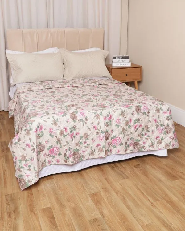 Colcha Casal Arte & Cazza 170 Fios Matelassê Estampa Floral Bege UN