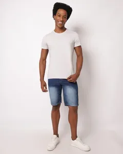 Bermuda Jeans Masculina Reta Estonada com Bolsos Azul 40