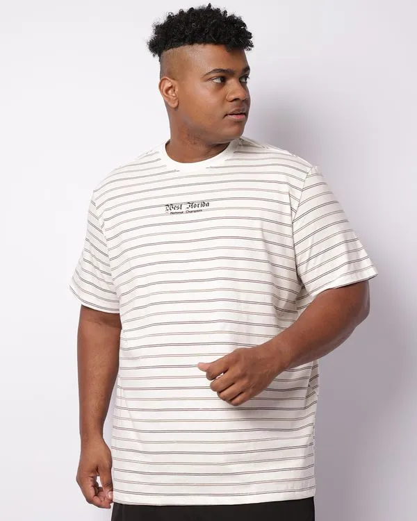 Camiseta Plus Size Masculina Manga Curta Texturizada Off White G2
