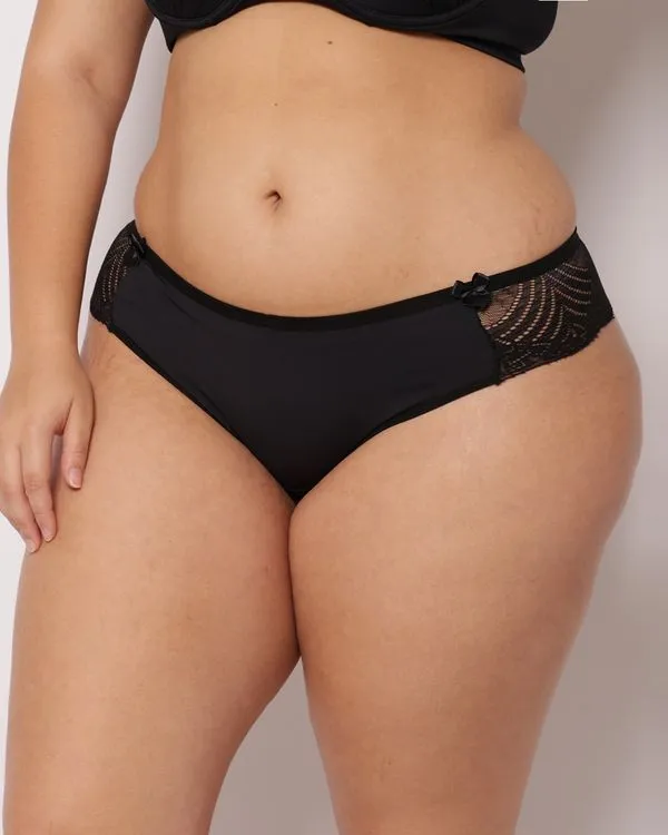 Calcinha Plus Size Feminina Fio Dental Poliamida com Renda Preta 46