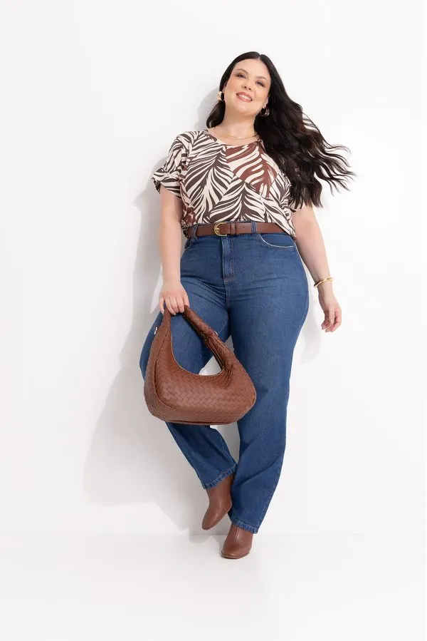Blusa em Malha de Viscose Folhagem Roxa G