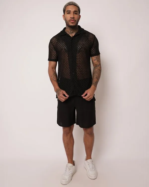 Bermuda Masculina Linho com Cós Elástico Preta M