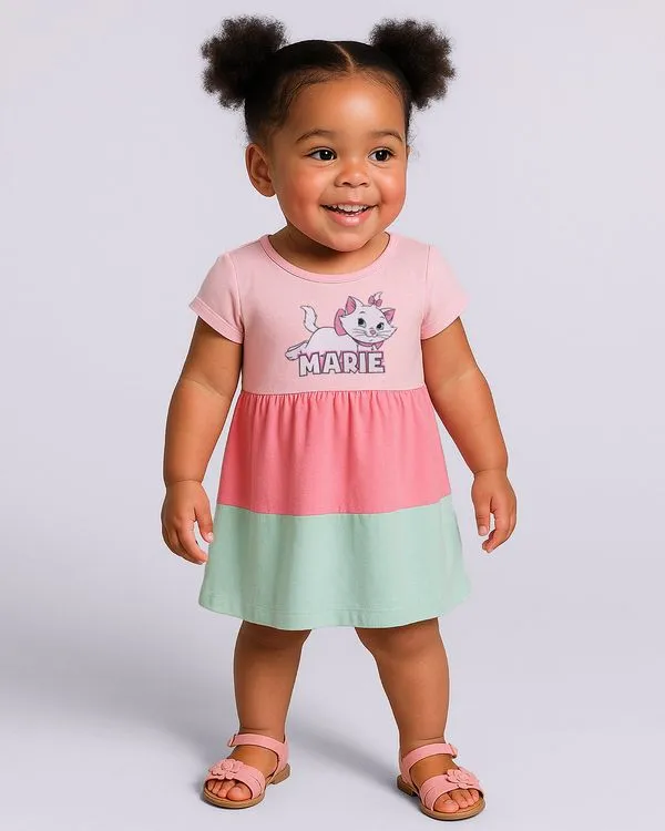 Vestido Bebê Disney Marie Três Marias Algodão Rosa 1