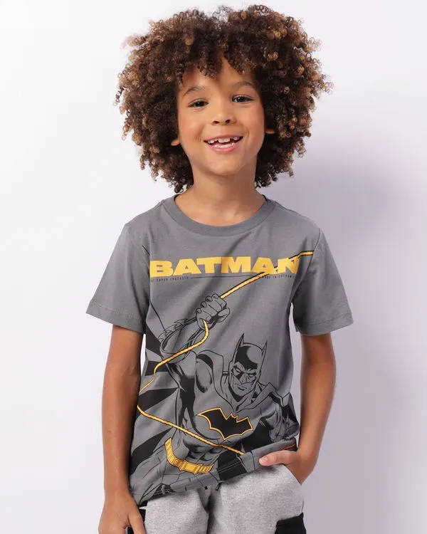 Camiseta Infantil DC Comics Batman Manga Curta Cinza 10