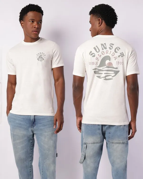 Camiseta Masculina Algodão Estampa Frente e Costas Off White P