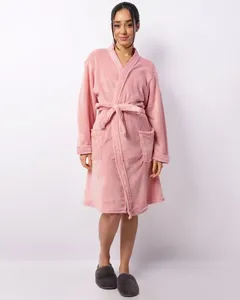 Roupão Feminino Manga Longa Fleece Rosa M