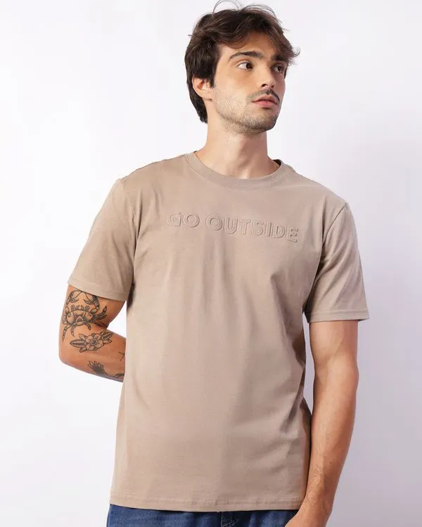 Camiseta Masculina Estampa Emboss Manga Curta Bege GG