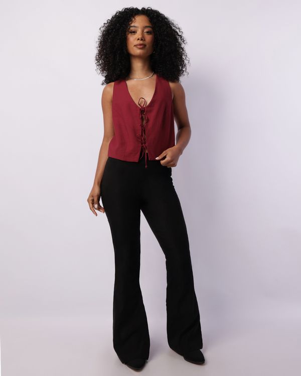 Calça Feminina Flare Bengaline com Fenda Preta G