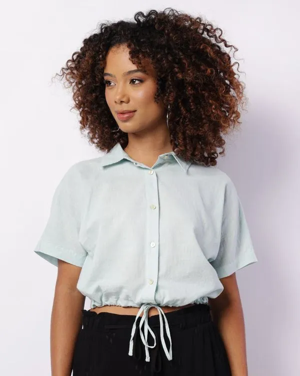 Camisa Feminina Cropped Berry & Co. Manga Curta Verde GG