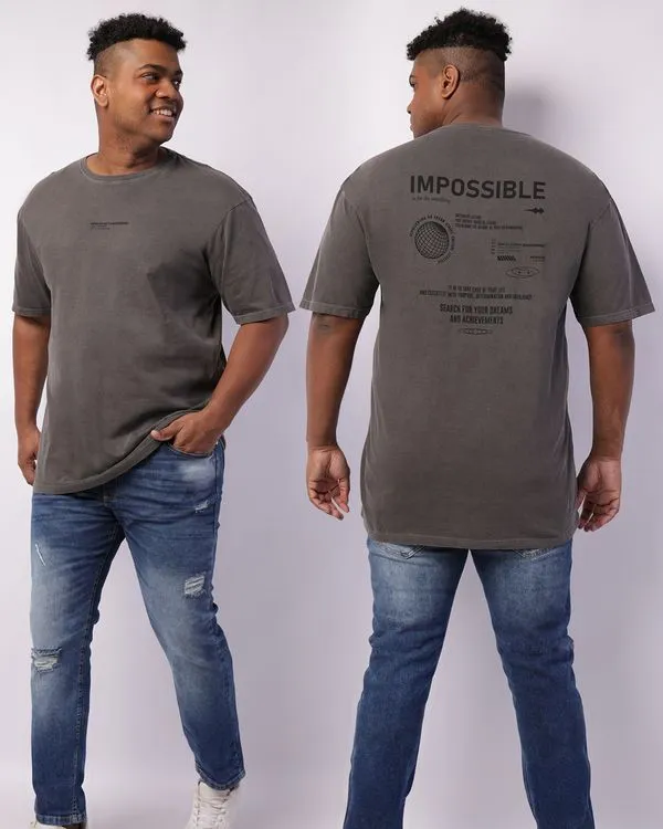 Camiseta Plus Size Masculina Com Estampa Estonada Cinza G3