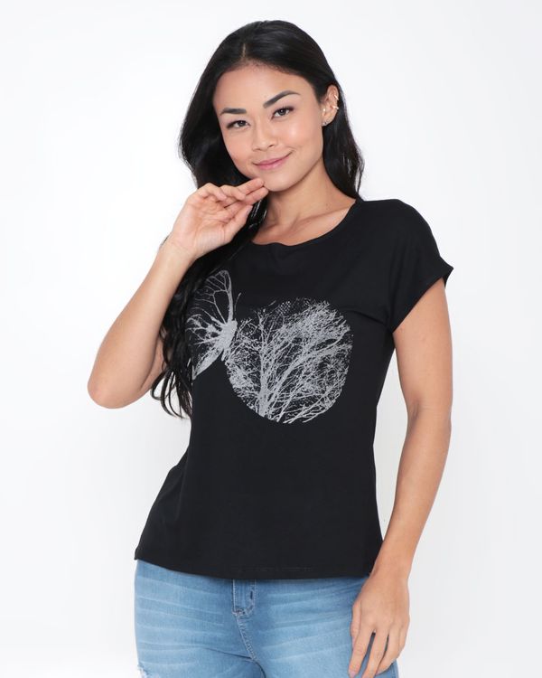 Blusa Feminina Estampa Borboleta Preta P