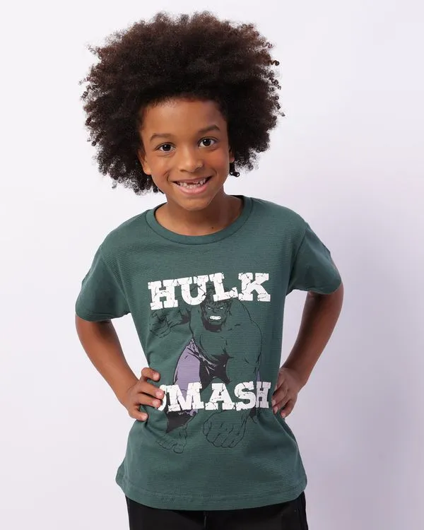Camiseta Infantil Marvel Hulk Texturizada Manga Curta Verde 4