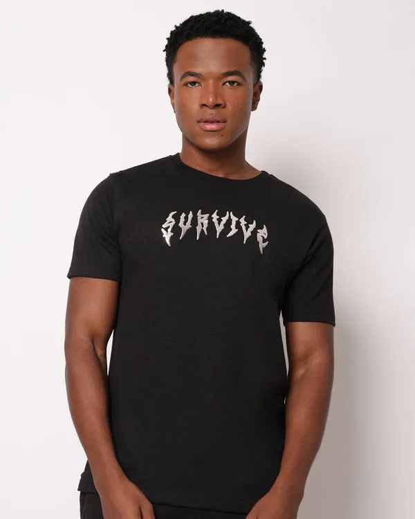 Camiseta Masculina Texturizada com Estampa Preta M