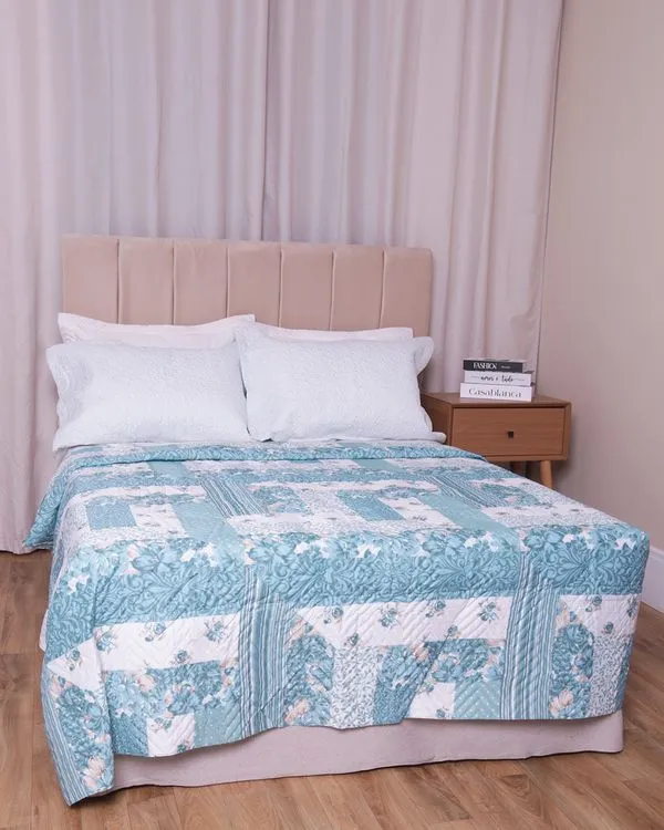Colcha Casal Matelassê Arte & Caza Estampada Flora Azul UN