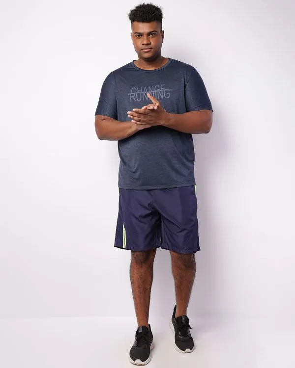 Bermuda Esportiva Plus Size Masculina Faixa Neon Marinho G2