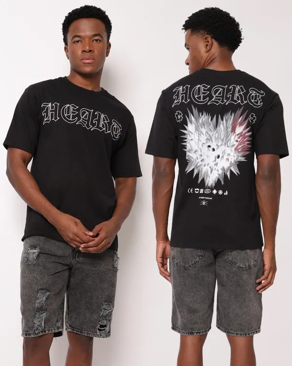 Camiseta Masculina Oversized Algodão Estampa Frente e Costas Preta P