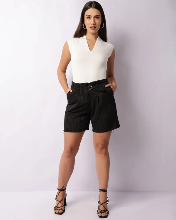 Bermuda Feminina Clochard Risca De Giz Preta M