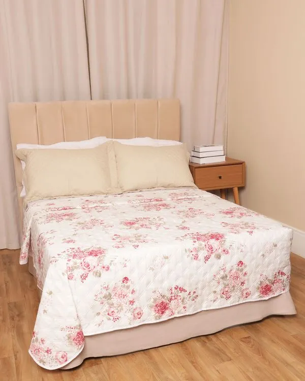 Colcha Casal Arte & Cazza 170 Fios Estampa Floral Branca UN