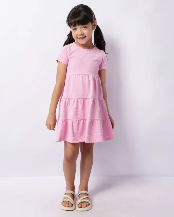 Vestido Infantil Curto Texturizado Três Marias Manga Curta Rosa 4
