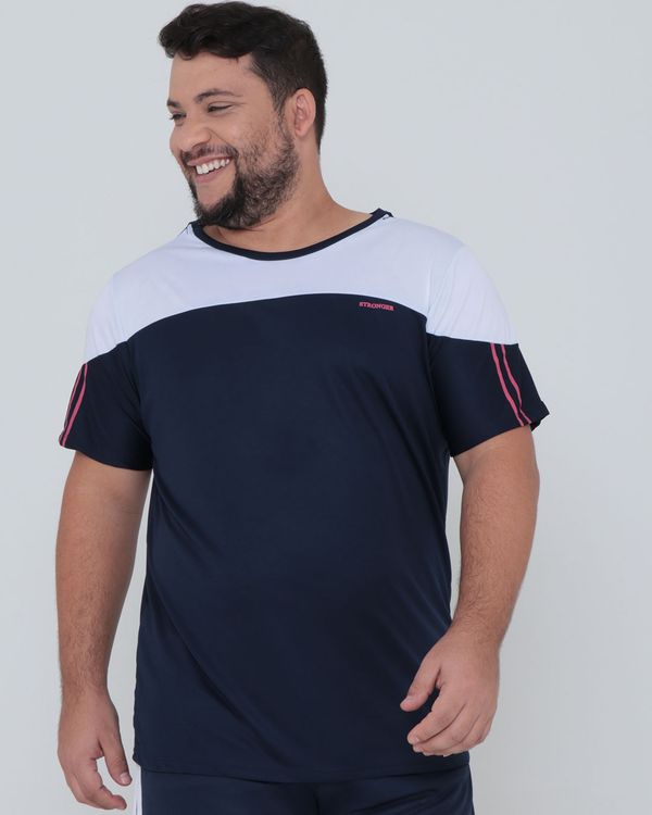 Camiseta Esportiva Plus Size Recortes Azul Marinho G1