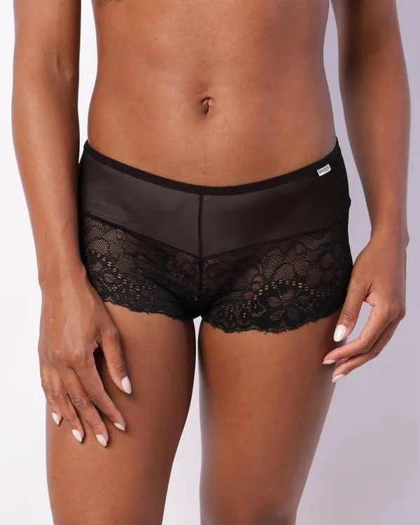Calcinha Feminina Caleçon Tule Com Renda Preta M