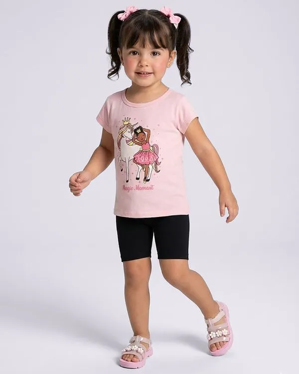 Blusa Bebê Estampa Momento Magico Manga Curta Rosa 1