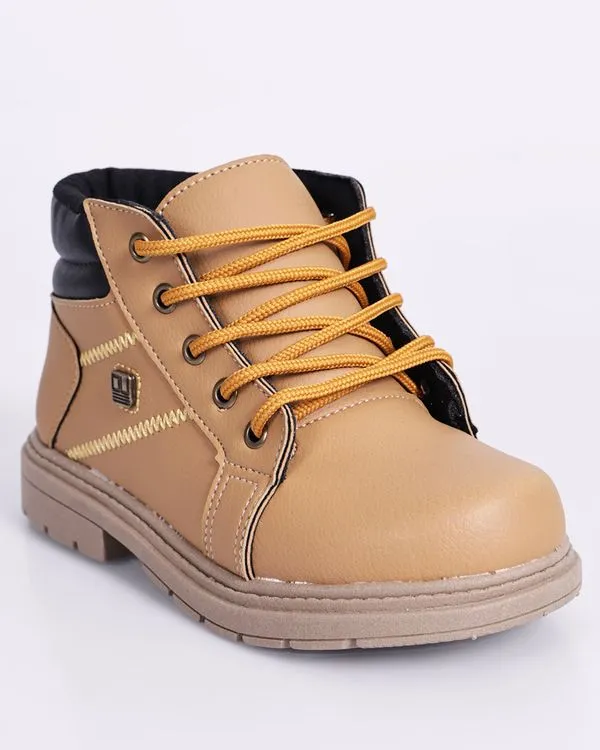 Bota Bebê Ortobaby Coturno Com Cadarço Mostarda 27