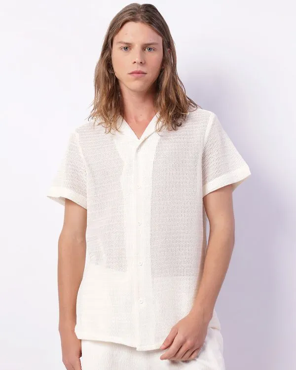 Camisa Masculina Manga Curta Tricô Off White P