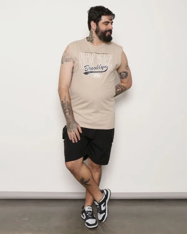 Bermuda Plus Size Masculina Reta Bolso Cargo Com Zíper Preta G3