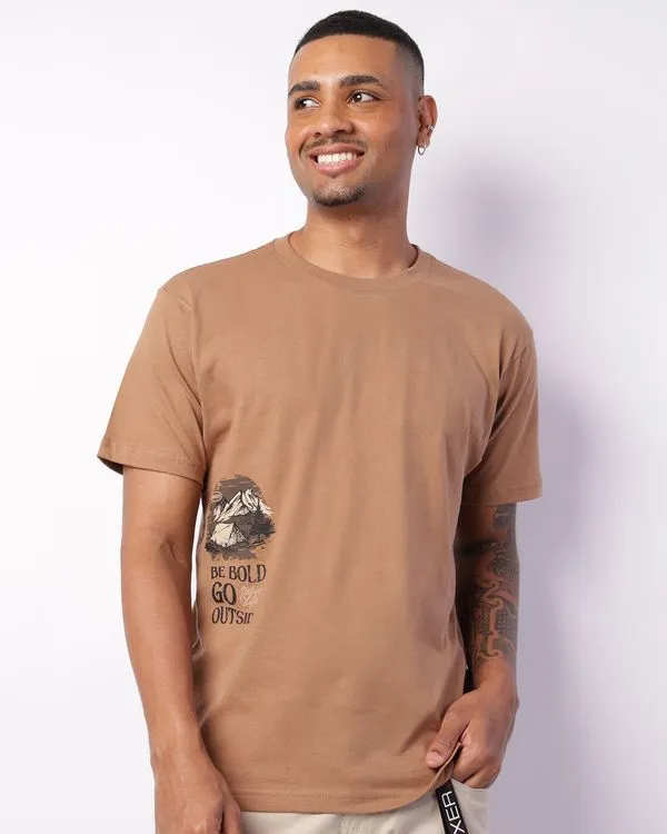 Camiseta Masculina Oversized com Estampa Manga Curta Marrom P