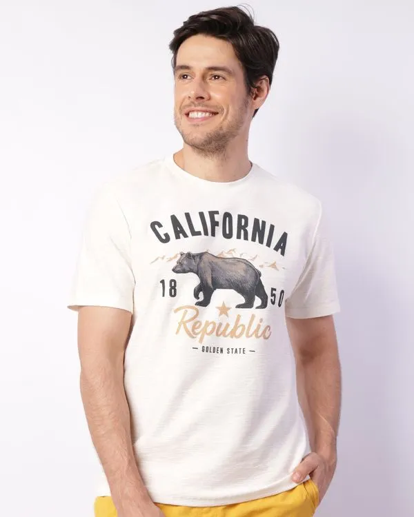 Camiseta Masculina Manga Curta Texturizada Estampada Off White GG