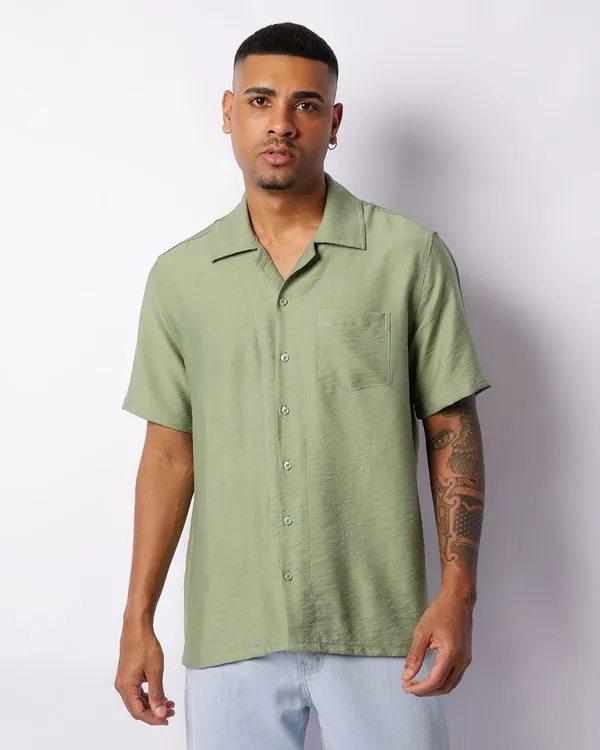Camisa Masculina Crepe Com Bolso Verde 4