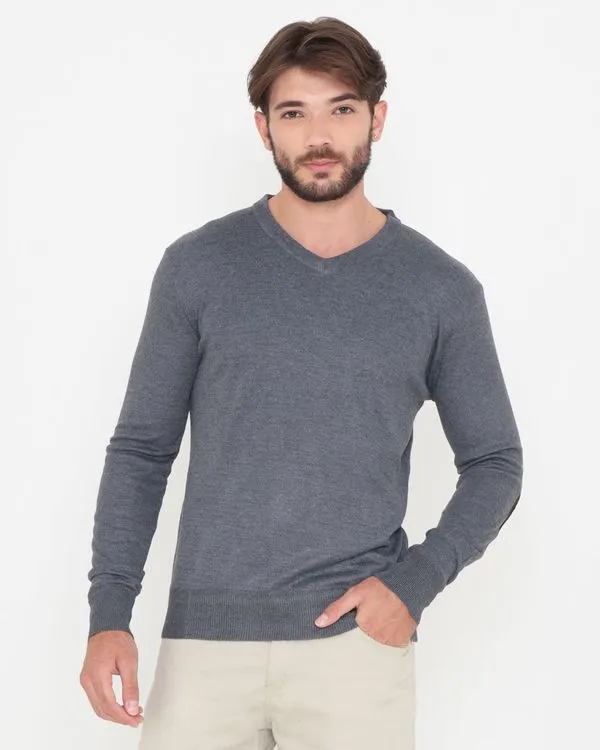 Suéter Masculino Tricô Gola V Cinza Médio GG