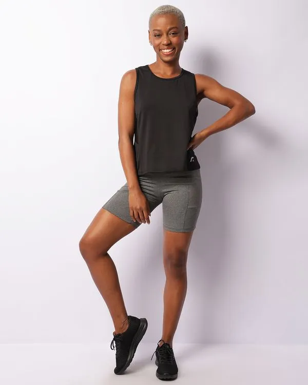 Short Fitness Feminino Suplex Com Bolsos Cinza GG