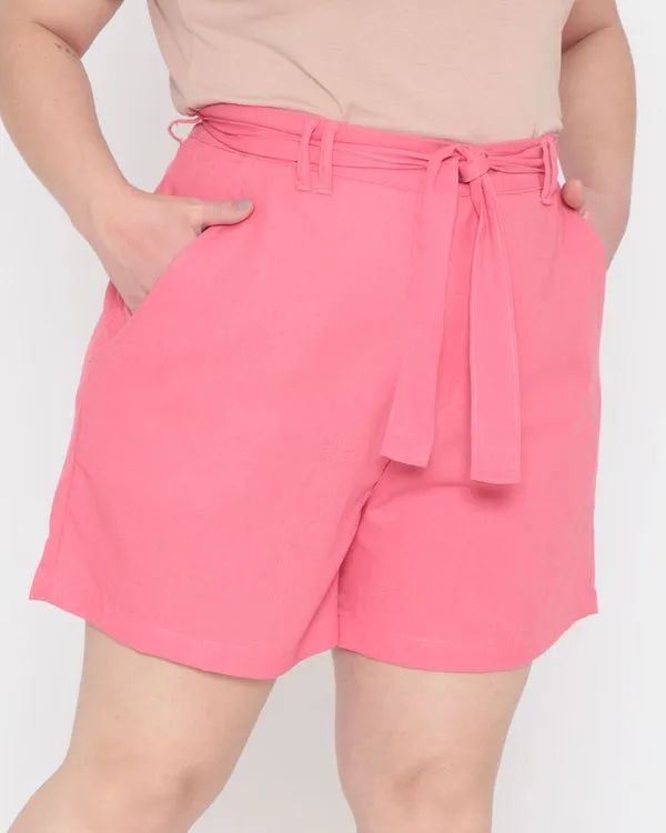 Short Linho Feminino Plus Size Clochard Rosa Médio 54