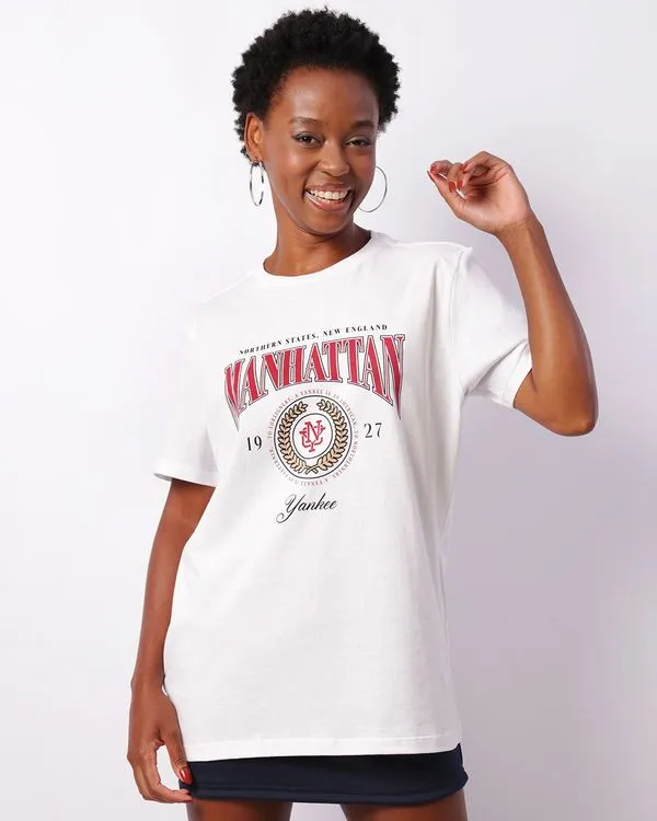 Camiseta Feminina Manga Curta Estampada Branca P