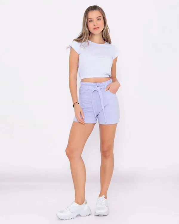 Short Sarja Feminino Clochard com Bolsos Lilás 44
