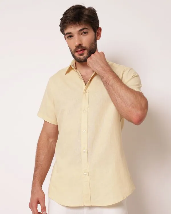 Camisa Masculina Algodão com Linho Amarela G
