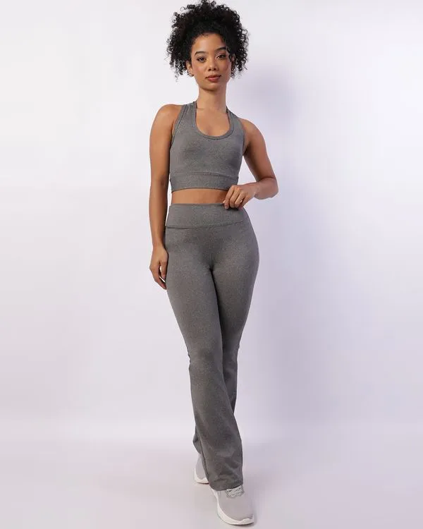 Calça Legging Fitness Feminina Flare Cinza P