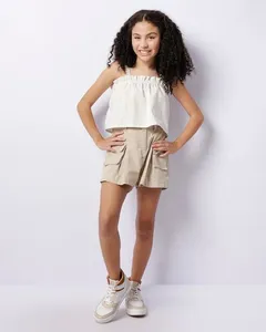 Short Saia Juvenil Cargo Curto Bege 12