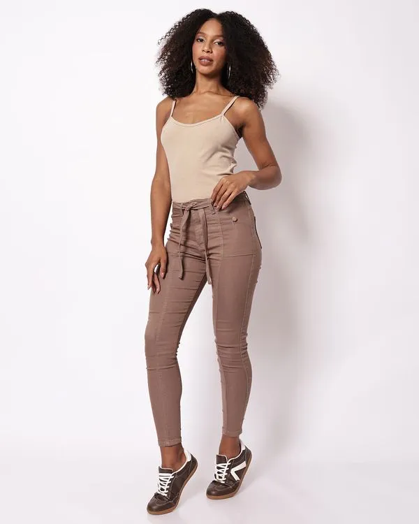 Calça Sarja Feminina Skinny Biotipo com Cordão Bege 36