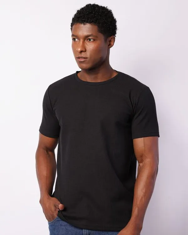 Camiseta Masculina Texturizada Manga Curta Preta GG