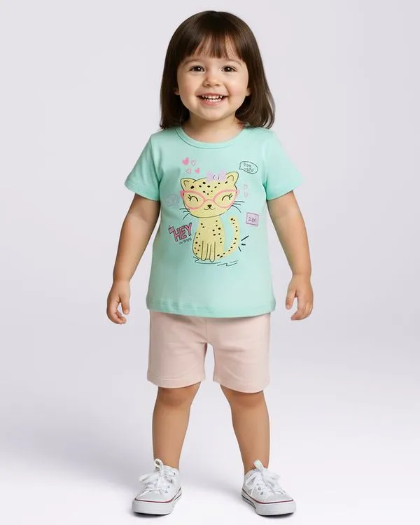 Camiseta Bebê Estampa com Glitter Tigrinho Manga Curta Verde 2